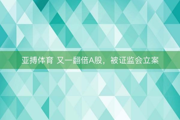 亚搏体育 又一翻倍A股，被证监会立案