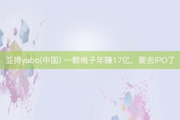 亚搏yabo(中国) 一颗梅子年赚17亿，要去IPO了