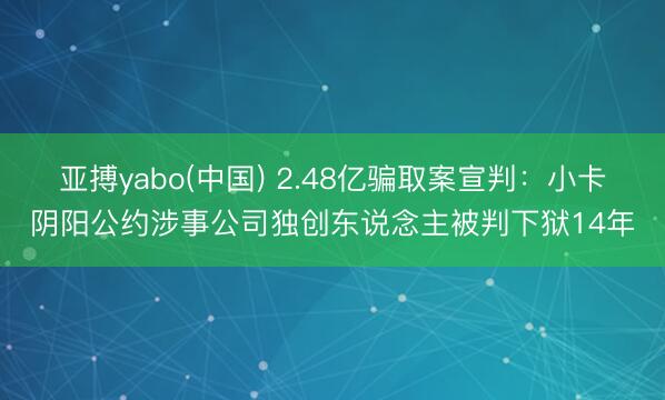 亚搏yabo(中国) 2.48亿骗取案宣判：小卡阴阳公约涉事公司独创东说念主被判下狱14年