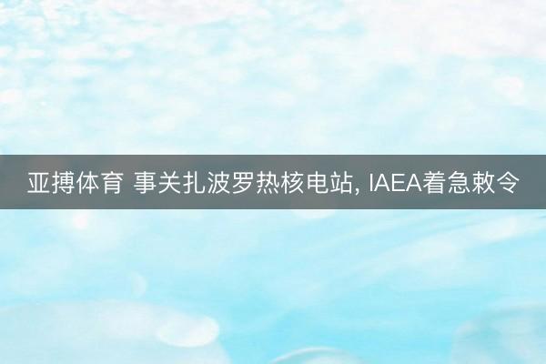 亚搏体育 事关扎波罗热核电站， IAEA着急敕令