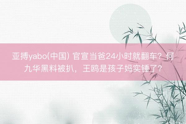亚搏yabo(中国) 官宣当爸24小时就翻车？何九华黑料被扒，王鸥是孩子妈实锤了？