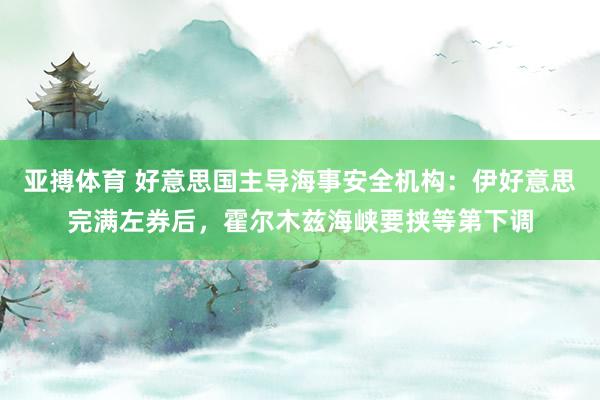 亚搏体育 好意思国主导海事安全机构：伊好意思完满左券后，霍尔木兹海峡要挟等第下调
